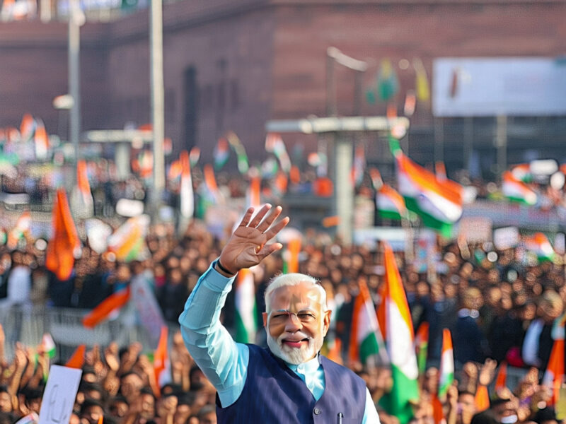 Image is showing Prime Minister Narendra Modi waving to his citizens