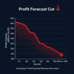 A line graph titled "Profit Forecast Cut" showing a downward trend, visually representing Akzo Nobel's reduced 2025 earnings guidance.
