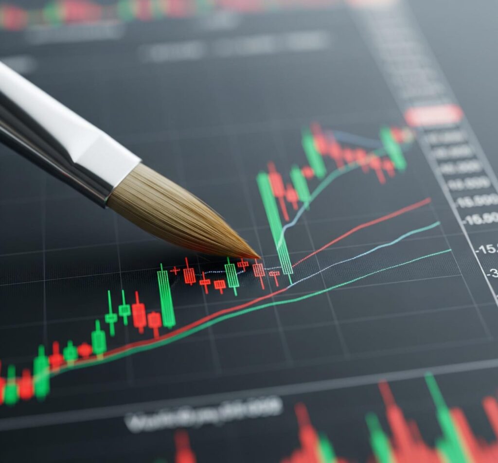 Image showing a stock market chart with a paintbrush stroke, symbolizing the volatility of Asian Paints stock due to a court case and industry competition.
