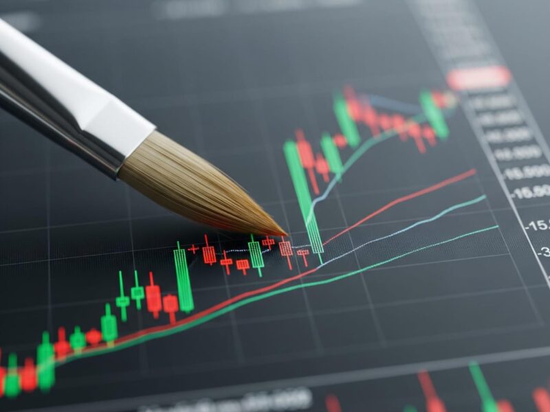 Image showing a stock market chart with a paintbrush stroke, symbolizing the volatility of Asian Paints stock due to a court case and industry competition.