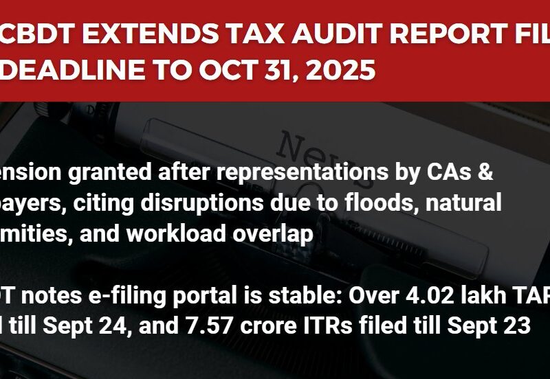 CBDT Extends Deadline for Tax Audit Reports to 31st October 2025