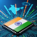 A microchip with the Indian flag on it, representing India's push to become a global semicon hub.