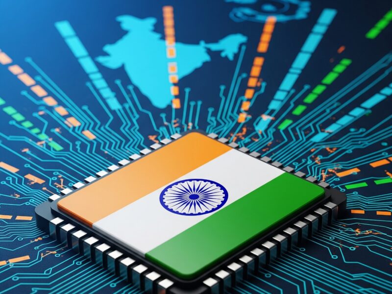 A microchip with the Indian flag on it, representing India's push to become a global semicon hub.
